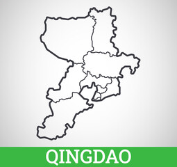 Simple outline map of Qingdao, China. Vector graphic illustration.