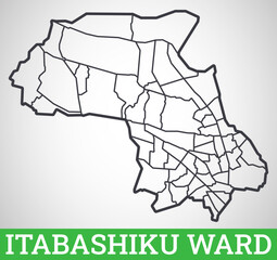 Simple outline map of Itabashi Ward, Tokyo. Vector graphic illustration.