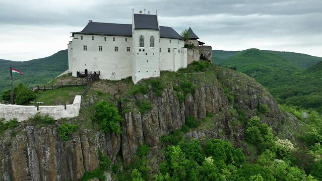 Aerial View Of A Medieval Castle On A Hilltop In Fuzer, Hungary