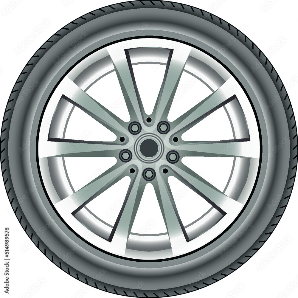 Wall mural Realistic alloy wheel car tire style sport on white background vector illustration.