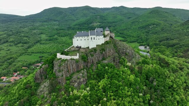 Aerial View Of A Medieval Castle On A Hilltop In Fuzer, Hungary