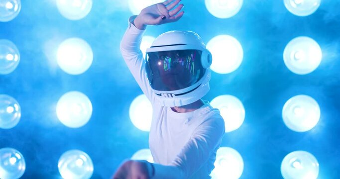 Female astronaut moving through cyberspace