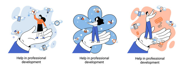 Fototapeta premium Help in professional development metaphor. Qualified employee training program. Refresher course. Human resource management organization. Business education workshop. School personality growth in team