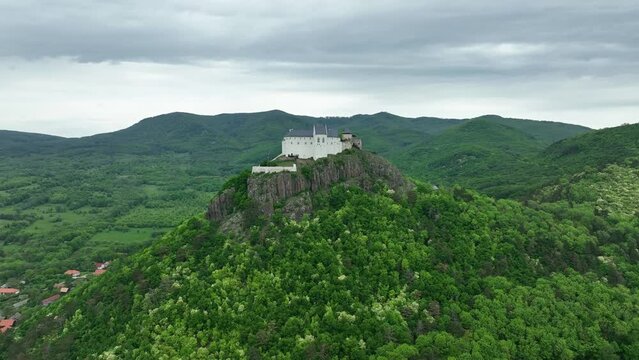 Aerial View Of A Medieval Castle On A Hilltop In Fuzer, Hungary