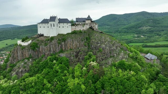 Aerial View Of A Medieval Castle On A Hilltop In Fuzer, Hungary