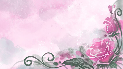 Pink soft floral roses watercolor painting background art