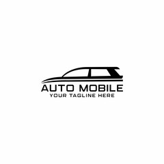 SUV car logo on dark background. Modern SUV car. Simple line utility vehicle silhouette.