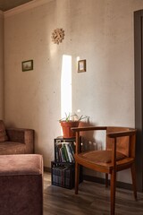 eclectic styled interior design in modern apartment. Loft and vintage