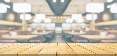Empty wood table top with blurred Japanese restaurant background