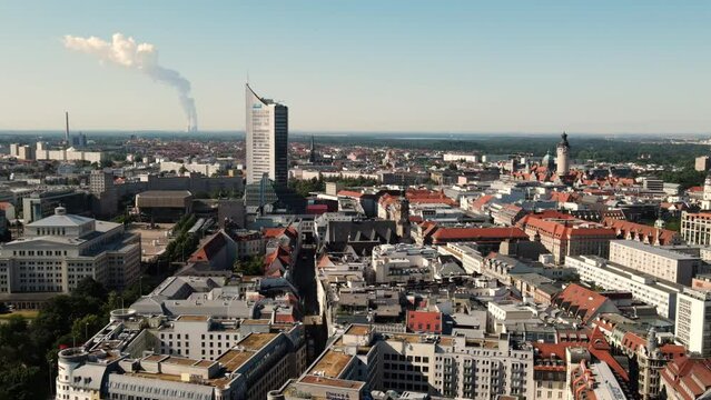 Aerial view on Leipzig downtown in Saxony, Germany