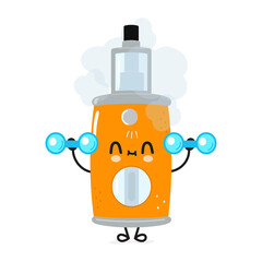 Cute funny vape character with dumbbells. Vector hand drawn cartoon kawaii character illustration icon. Isolated on white background. Vape character gym concept