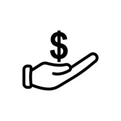 Hand icon with dollar. Suitable for entrepreneur icon, business. line icon style. Simple design editable