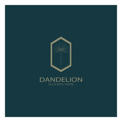 Dandelion flower logo with stem and leaves. Using modern vector concept design symbol icon illustration