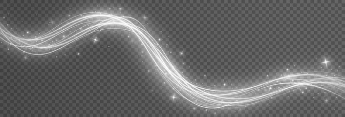 Golden sparkling light trail. Magic light trail of glittering comet tail. Shimmering golden wave with glitter. © FlammaChe