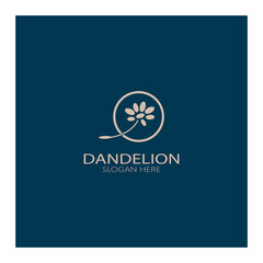 Dandelion flower logo with stem and leaves. Using modern vector concept design symbol icon illustration