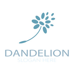 Dandelion flower logo with stem and leaves. Using modern vector concept design symbol icon illustration