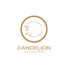 Dandelion flower logo with stem and leaves. Using modern vector concept design symbol icon illustration