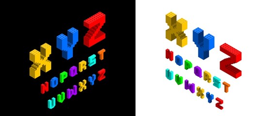 Isometric brick toys alphabet, N to Z