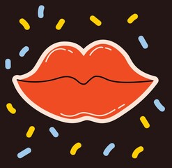 Colored Vector illustartion of crazy lips for posters in Cartoon Flat design. Hand drawn Abstract shape, face, different texture.