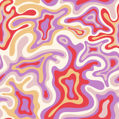 Abstract seamless swirl pattern. 60s, 70s style groovy background with waves and blobs. Psychedelic hippie texture