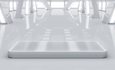 Futuristic empty stage. Modern Future background technology Sci-fi interior concept. 3d rendering