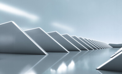 Fototapeta premium Elegant white futuristic light and reflection triangle wall background. 3D rendering.