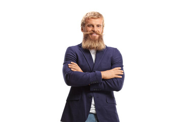Young man with blond beard and mustaches posing