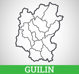 Simple outline map of Guilin. Vector graphic illustration.