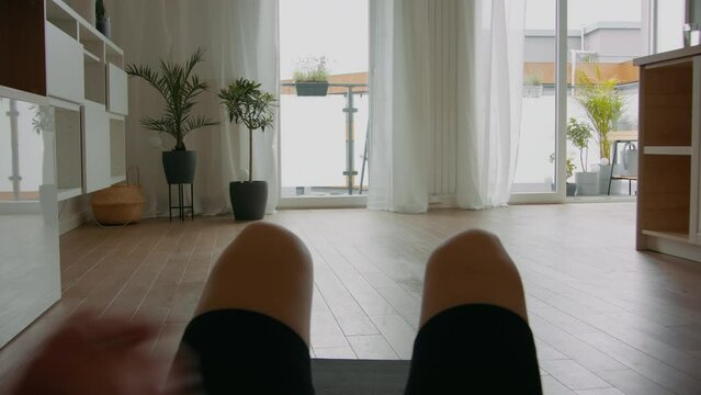 POV First Person View Of Caucasian Female Doing Some Exercises At Home