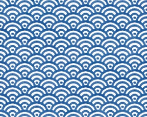 水彩風青海波（青）の背景素材