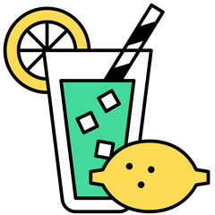 lemonade thin outline with saturated color icon