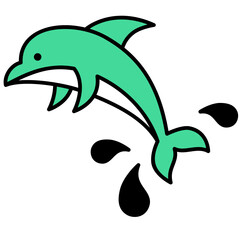 dolphin thin outline with saturated color icon