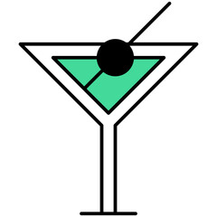 martini thin outline with saturated color icon
