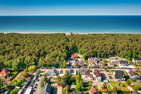 Aerial landscape of the beach in Debki by the Baltic Sea at summer. Poland.