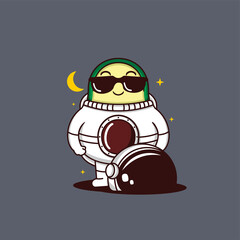 vector illustration of cute avocado wearing astronaut costume
