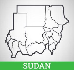 Simple outline map of Sudan. Vector graphic illustration.