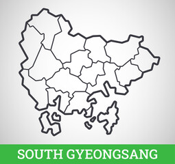 Simple outline map of South Gyeongsang, South Korea. Vector graphic illustration.