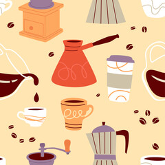 Coffee Cups And Pots Seamless Pattern