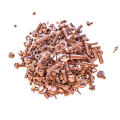 aggregation of copper hardware on a white background.