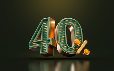 gold luxury 40 percent of number discount template background 3d render concept for sale promotion
