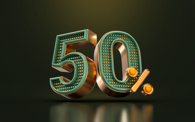 gold luxury 50 percent of number discount template background 3d render concept for sale promotion