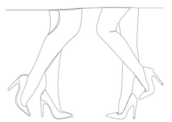 female legs drawing by one continuous line, vector