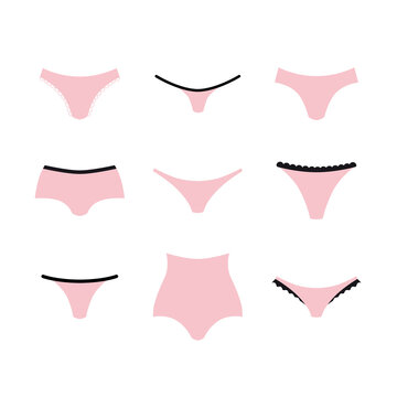 Different types of women's panties in pink.