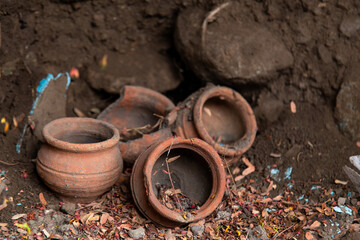 Small broken Clay pots along the roadside