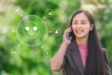 business woman call phone have business concept icon