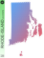 Dotted map of the state of Rhode-Island in the USA, from circles, on a scale of 50x50 elements. With smooth edges and a smooth gradient from one color to another on a white background.