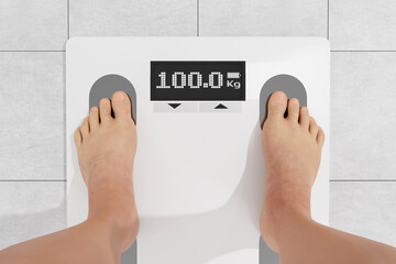 Man legs staying on electronic floor scales - 3d rendering