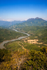Landscape of Nong Khiaw city with Nam Ou River from Pha Daeng Peak Viewpoint, Laos