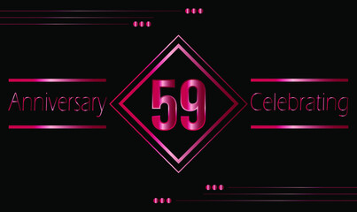 59 years anniversary celebration with ruby frame isolated on black background. Vector for greeting card, birthday party, wedding and event party.