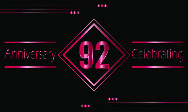 92 years anniversary celebration with ruby frame isolated on black background. Vector for greeting card, birthday party, wedding and event party.